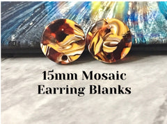 Red + yellow mosaic Clear 15mm confetti circle post earring circle blanks, drop earring stud earring, jewelry dangle DIY earring making