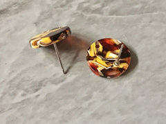 Red + yellow mosaic Clear 15mm confetti circle post earring circle blanks, drop earring stud earring, jewelry dangle DIY earring making