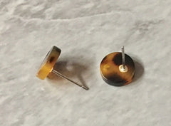Black + Brown Tortoise Shell 10mm circle post earring blanks, drop earring stud earring, jewelry dangle DIY earring making