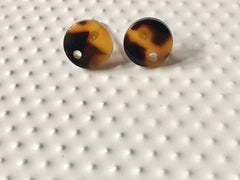 Black + Brown Tortoise Shell 10mm circle post earring blanks, drop earring stud earring, jewelry dangle DIY earring making
