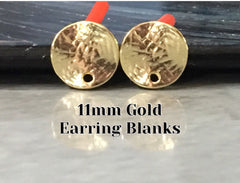 11mm Hammered Gold post earring circle blanks, gold round earring, gold stud earring, gold jewelry, gold dangle earring making