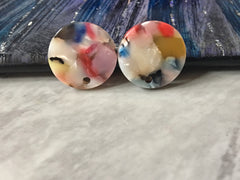 Rainbow mosaic Clear 15mm confetti circle post earring circle blanks, drop earring stud earring, jewelry dangle DIY earring making