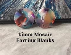 Rainbow Jewel mosaic Clear 15mm confetti circle post earring circle blanks, drop earring stud earring, jewelry dangle DIY earring making