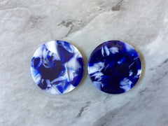 Blue & White Confetti Acrylic Resin Beads, round cutout 29mm Earring Necklace pendant bead one hole DIY blanks acetate