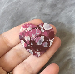 Pink Red White Painted Heart, Valentines Day Painted Beads, scallop charm, acrylic heart beads, holiday earrings