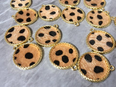 Leopard Print Faux Fur Round Blanks Cutout, earring pendant jewelry making, 25mm jewelry, 1 Hole earring blanks, animal print