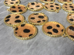 Leopard Print Faux Fur Round Blanks Cutout, earring pendant jewelry making, 25mm jewelry, 1 Hole earring blanks, animal print