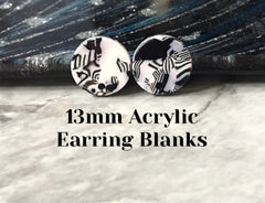 Black + White mosaic 13mm confetti circle post earring blanks, drop earring stud earring, jewelry dangle DIY earring making