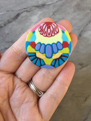 3D Printed colorful circle Beads, rainbow cutout acrylic 40mm Earring Necklace pendant bead, one hole at top DIY blanks red blue pink
