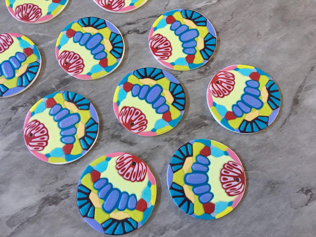 3D Printed colorful circle Beads, rainbow cutout acrylic 40mm Earring Necklace pendant bead, one hole at top DIY blanks red blue pink