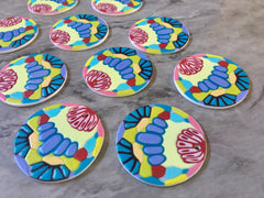 3D Printed colorful circle Beads, rainbow cutout acrylic 40mm Earring Necklace pendant bead, one hole at top DIY blanks red blue pink