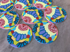 3D Printed colorful circle Beads, rainbow cutout acrylic 40mm Earring Necklace pendant bead, one hole at top DIY blanks red blue pink