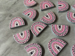 Pink Silver Leopard Print Rainbow Acrylic Blanks Cutout, earring jewelry making, stud earring blanks, animal print U shape half moon