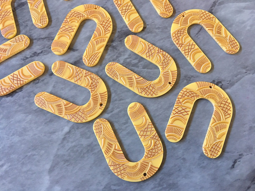 3D Printed yellow U Beads, rainbow cutout acrylic 41mm Earring Necklace pendant bead, one hole at top DIY blanks mustard etched