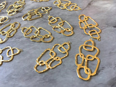 Gold Abstract Art metal earring Beads, 41mm hammered cutout Necklace pendant bead, one hole at top DIY blanks, gold metal blanks