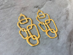 Gold Abstract Art metal earring Beads, 41mm hammered cutout Necklace pendant bead, one hole at top DIY blanks, gold metal blanks