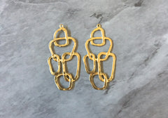 Gold Abstract Art metal earring Beads, 41mm hammered cutout Necklace pendant bead, one hole at top DIY blanks, gold metal blanks