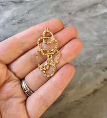 Gold Abstract Art metal earring Beads, 41mm hammered cutout Necklace pendant bead, one hole at top DIY blanks, gold metal blanks