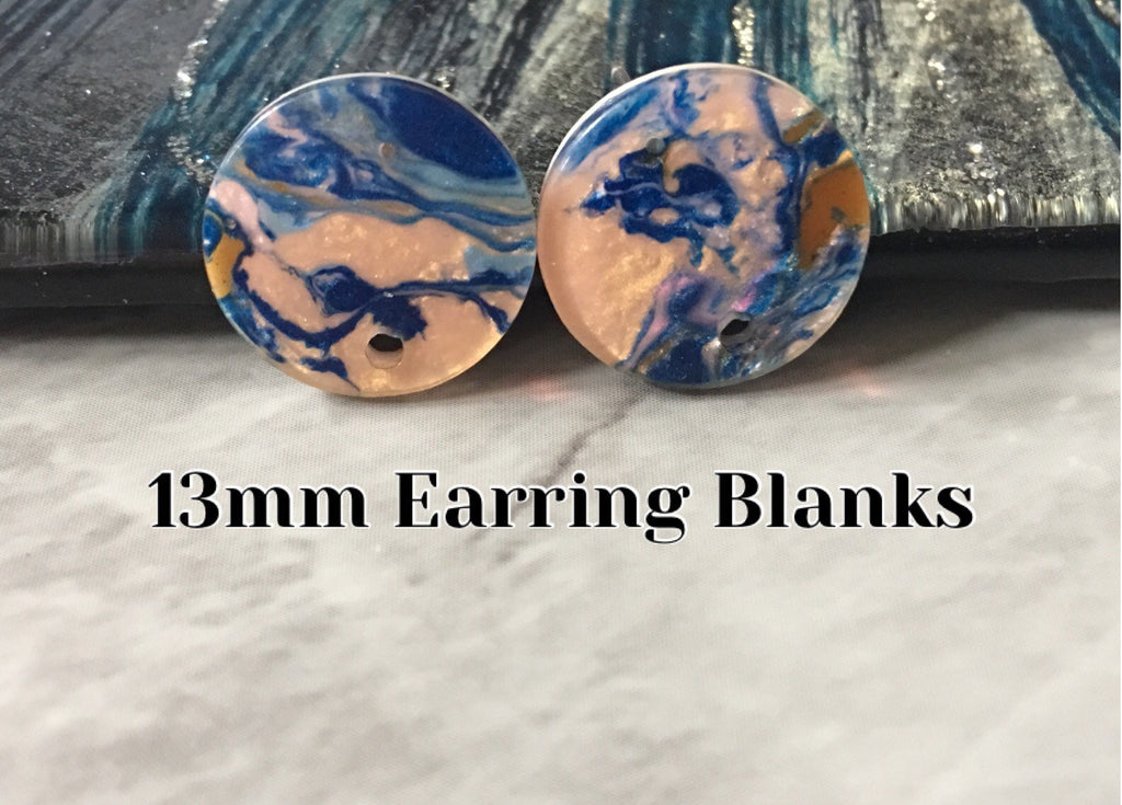 13mm Mosaic round post earring circle blanks drop stud earring, silver dangle DIY earring mod making round earrings Blue gold pink