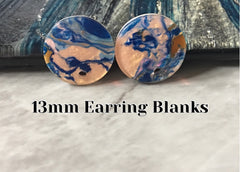13mm Mosaic round post earring circle blanks drop stud earring, silver dangle DIY earring mod making round earrings Blue gold pink