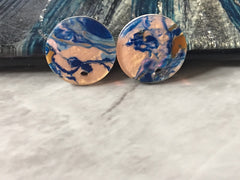 13mm Mosaic round post earring circle blanks drop stud earring, silver dangle DIY earring mod making round earrings Blue gold pink