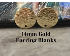 Gold Sunset 14mm post earring circle blanks, gold drop earring, gold stud earring, gold jewelry, gold dangle DIY earring making metallic