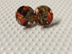 Red + yellow mosaic Clear 15mm confetti circle post earring circle blanks, drop earring stud earring, jewelry dangle DIY earring making