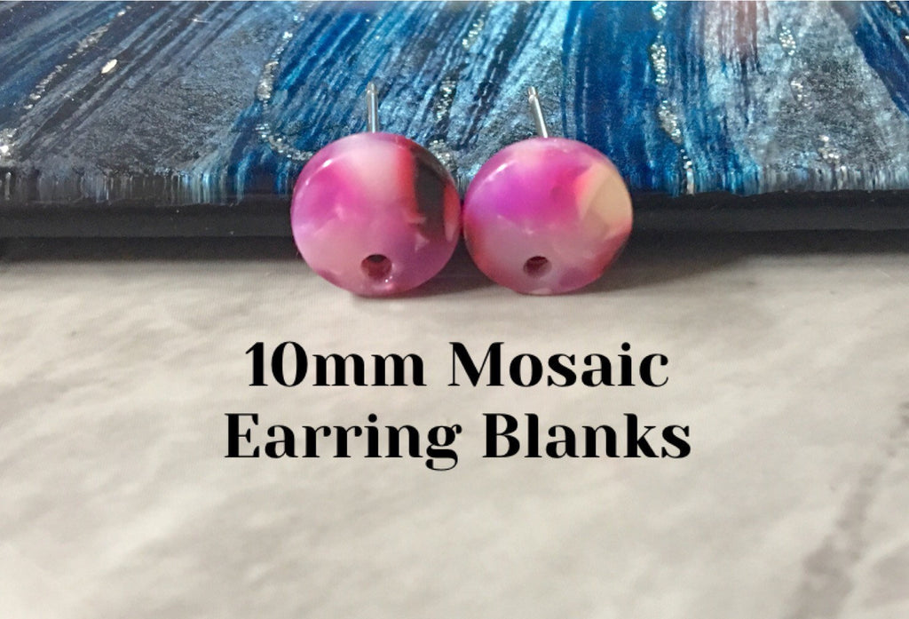 Yellow pink & red mosaic 10mm confetti circle post earring blanks, drop earring stud earring, jewelry dangle DIY earring making