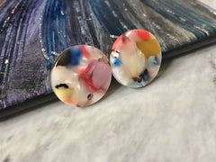 Rainbow mosaic Clear 15mm confetti circle post earring circle blanks, drop earring stud earring, jewelry dangle DIY earring making