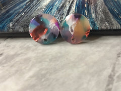 Rainbow Jewel mosaic Clear 15mm confetti circle post earring circle blanks, drop earring stud earring, jewelry dangle DIY earring making