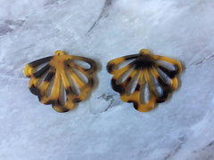 Butterfly Wings cutout acrylic 36mm Earring Necklace pendant bead one hole top, brown black tortoise shell print round