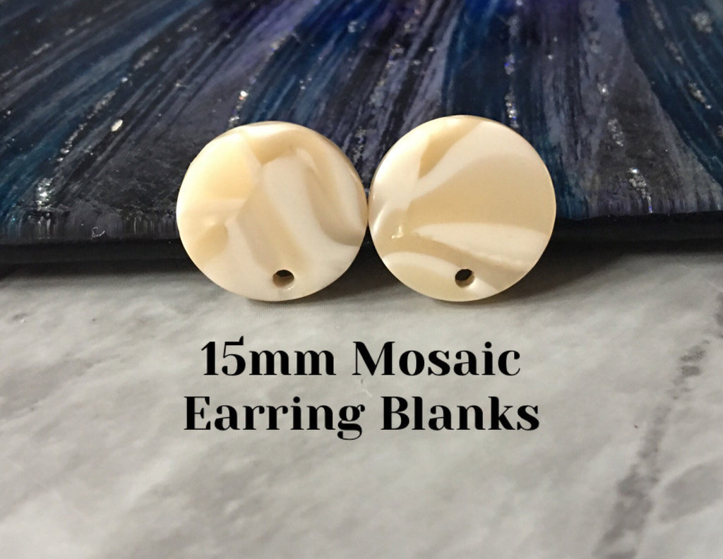 Tan & Cream mosaic Clear 15mm confetti circle post earring circle blanks, drop earring stud earring, jewelry dangle DIY earring making