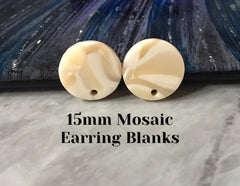 Tan & Cream mosaic Clear 15mm confetti circle post earring circle blanks, drop earring stud earring, jewelry dangle DIY earring making