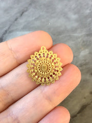 Gold Laser Cut 21mm Gold Metal Tassel Necklace Pendant, earring Filigree, gold jewelry, long tassel necklace mandala