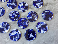 Blue & White Confetti Acrylic Resin Beads, round cutout 29mm Earring Necklace pendant bead one hole DIY blanks acetate