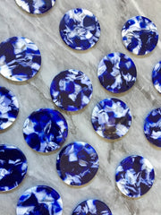 Blue & White Confetti Acrylic Resin Beads, round cutout 29mm Earring Necklace pendant bead one hole DIY blanks acetate