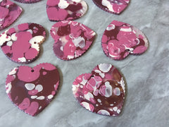 Pink Red White Painted Heart, Valentines Day Painted Beads, scallop charm, acrylic heart beads, holiday earrings