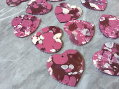 Pink Red White Painted Heart, Valentines Day Painted Beads, scallop charm, acrylic heart beads, holiday earrings