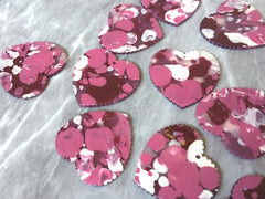 Pink Red White Painted Heart, Valentines Day Painted Beads, scallop charm, acrylic heart beads, holiday earrings