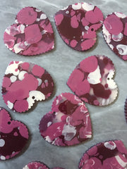 Pink Red White Painted Heart, Valentines Day Painted Beads, scallop charm, acrylic heart beads, holiday earrings