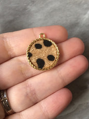 Leopard Print Faux Fur Round Blanks Cutout, earring pendant jewelry making, 25mm jewelry, 1 Hole earring blanks, animal print