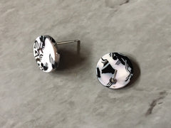 Black + White mosaic 13mm confetti circle post earring blanks, drop earring stud earring, jewelry dangle DIY earring making