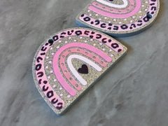 XL Pink Silver Leopard Print Rainbow Acrylic Blanks Cutout, earring jewelry making, drop earring blanks, 35mm animal print U shape half moon