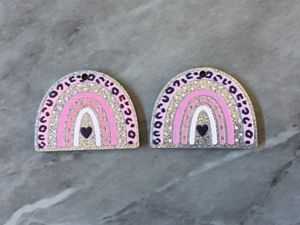 XL Pink Silver Leopard Print Rainbow Acrylic Blanks Cutout, earring jewelry making, drop earring blanks, 35mm animal print U shape half moon