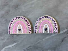 XL Pink Silver Leopard Print Rainbow Acrylic Blanks Cutout, earring jewelry making, drop earring blanks, 35mm animal print U shape half moon