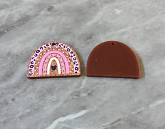 XL Rosegold Pink Leopard Print Rainbow Acrylic Blanks Cutout, earring jewelry making, drop blanks, 35mm animal print U shape half moon
