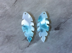 Blue Mosaic Feather Beads, geometric shape acrylic 26mm Long Earring or Necklace pendant bead 1 one hole top teardrop long drop earrings