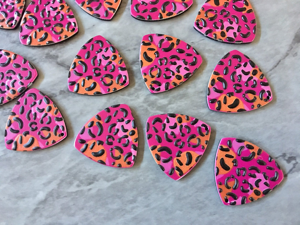 3D Printed colorful leopard print Beads, rainbow cutout acrylic 24mm Earring Necklace pendant bead, one hole at top DIY blanks animal print