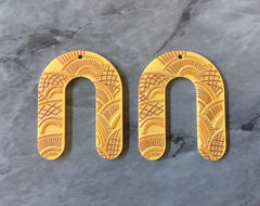 3D Printed yellow U Beads, rainbow cutout acrylic 41mm Earring Necklace pendant bead, one hole at top DIY blanks mustard etched