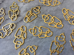 Gold Abstract Art metal earring Beads, 41mm hammered cutout Necklace pendant bead, one hole at top DIY blanks, gold metal blanks